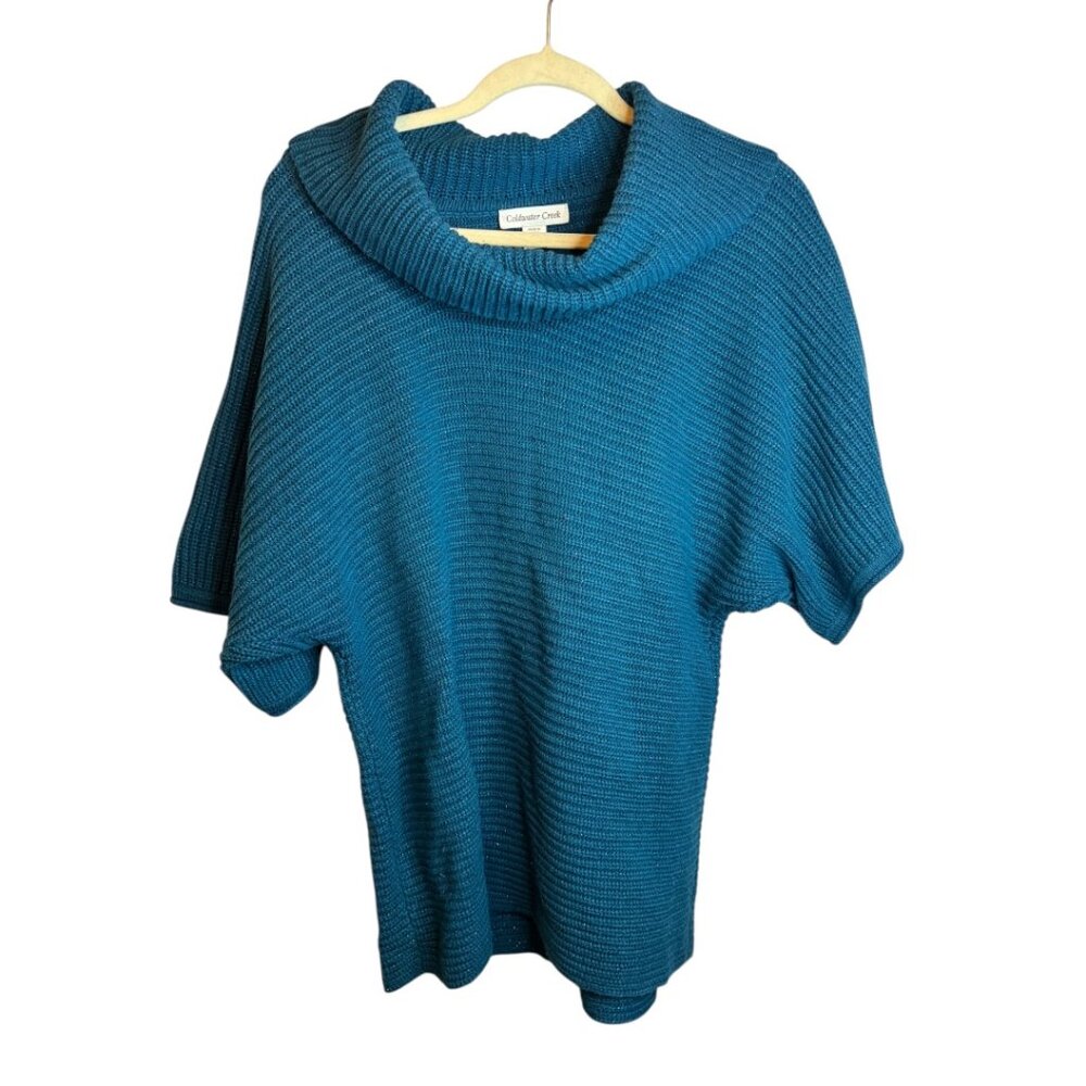 Coldwater Creek‎ Sweater Women's XL Sparkles Knit Short Sleeves Office Blue